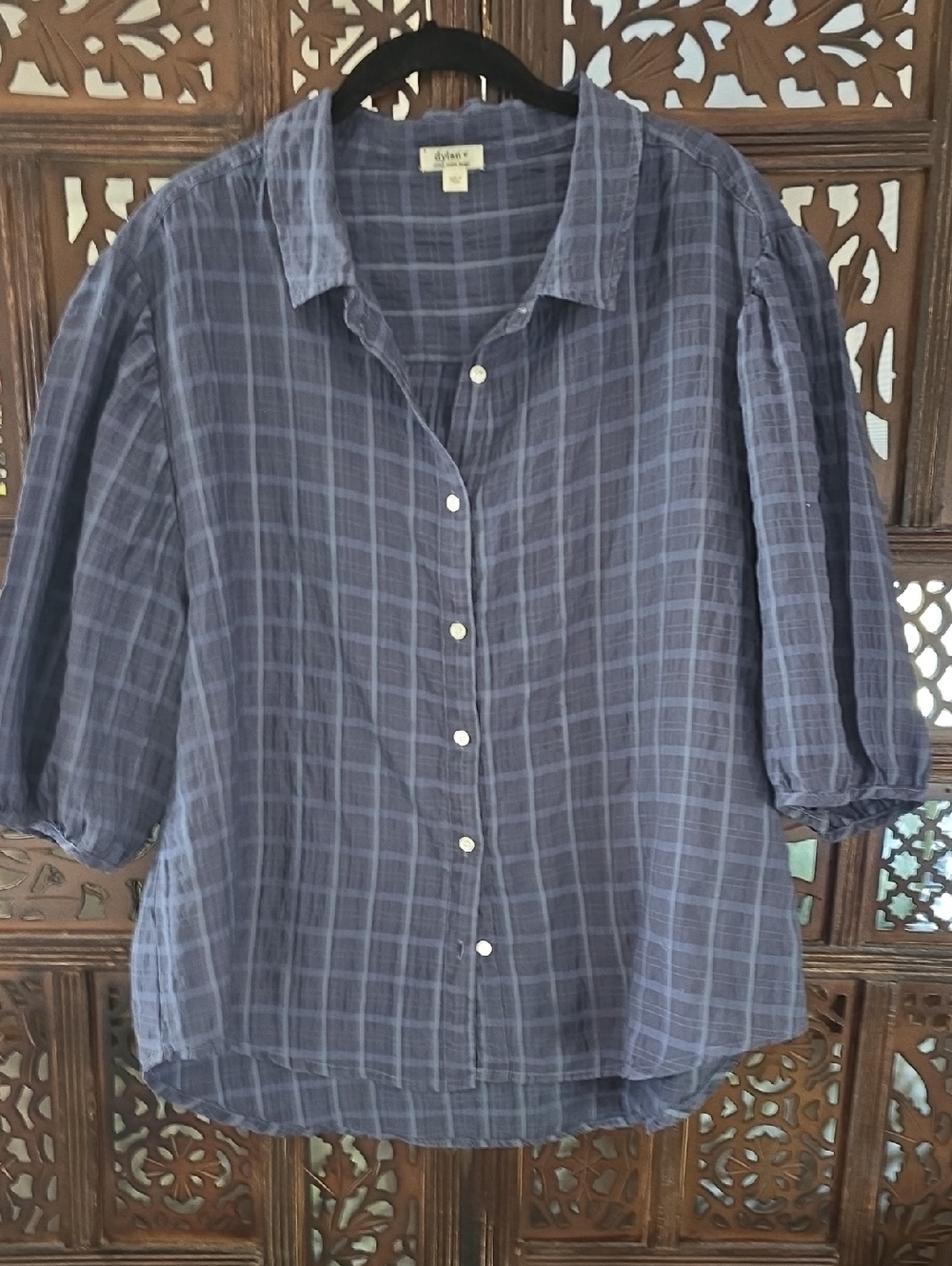 Dylan Navy Blue Plaid Button-Front Cotton Shirt